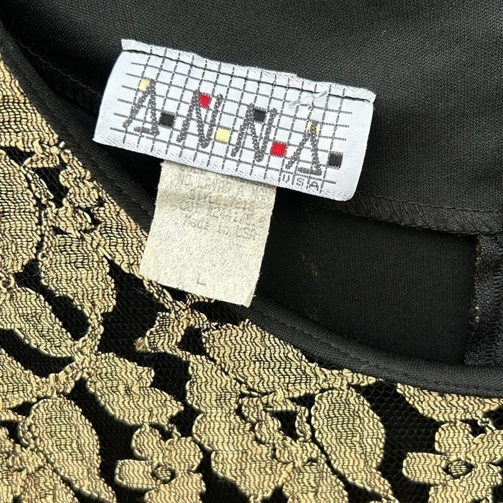 Vintage ANNA 1980's Formal Cocktail Dress Mobwife Metallic Lace Overlay 80's L - Picture 5 of 8